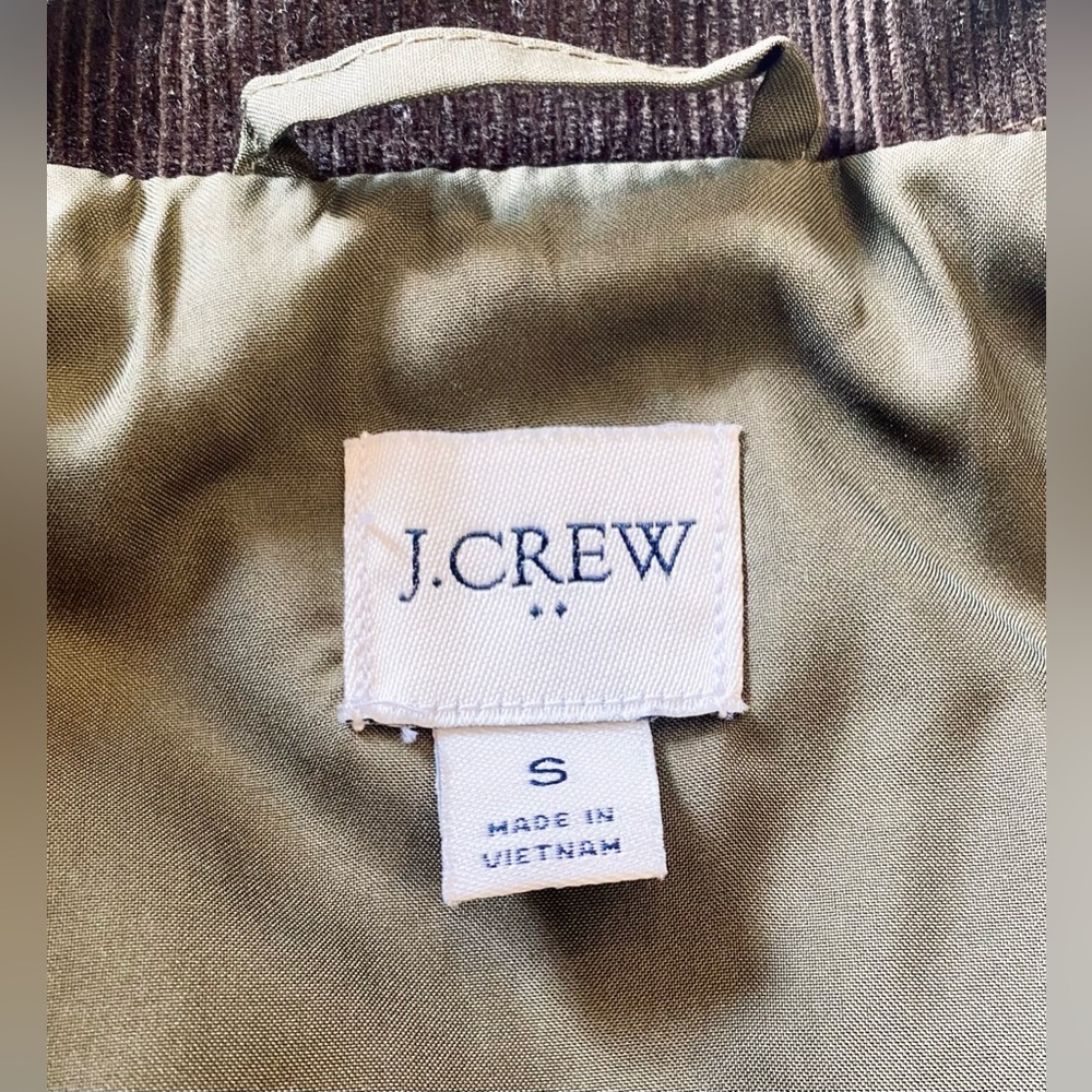 J Crew Quilted Puffer Jacket Corduroy Olive Green Small Women’s Cabincore - Picture 7 of 9